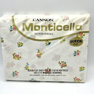 Cannon Monticello Queen Flat Sheet Petites Fleurs Floral Vintage Full Bed